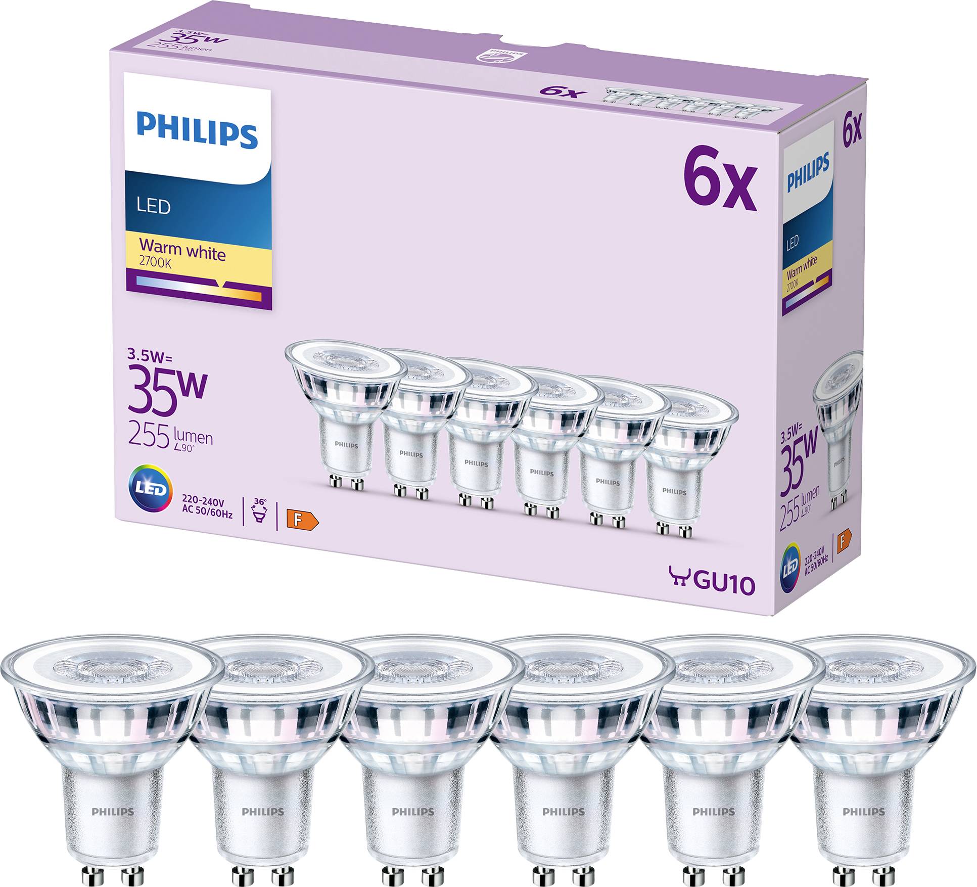 Philips LED 9290012178 LED EEK F (A - G) GU10 Reflektor 3.5W = 35W Warmweiß (Ø x L) 50mm x 54mm 6St.