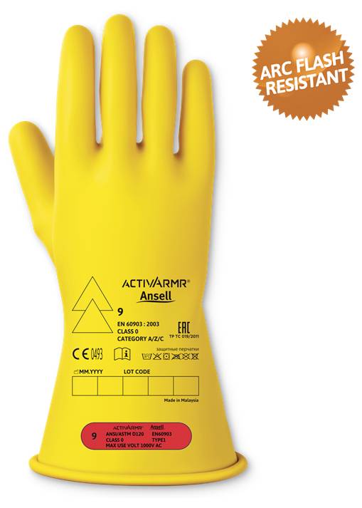 Ansell ActivArmr RIG011Y100 Naturlatex Elektrikerhandschuh Größe (Handschuhe): 10 EN 21420:2020, EN 60903 1 Paar