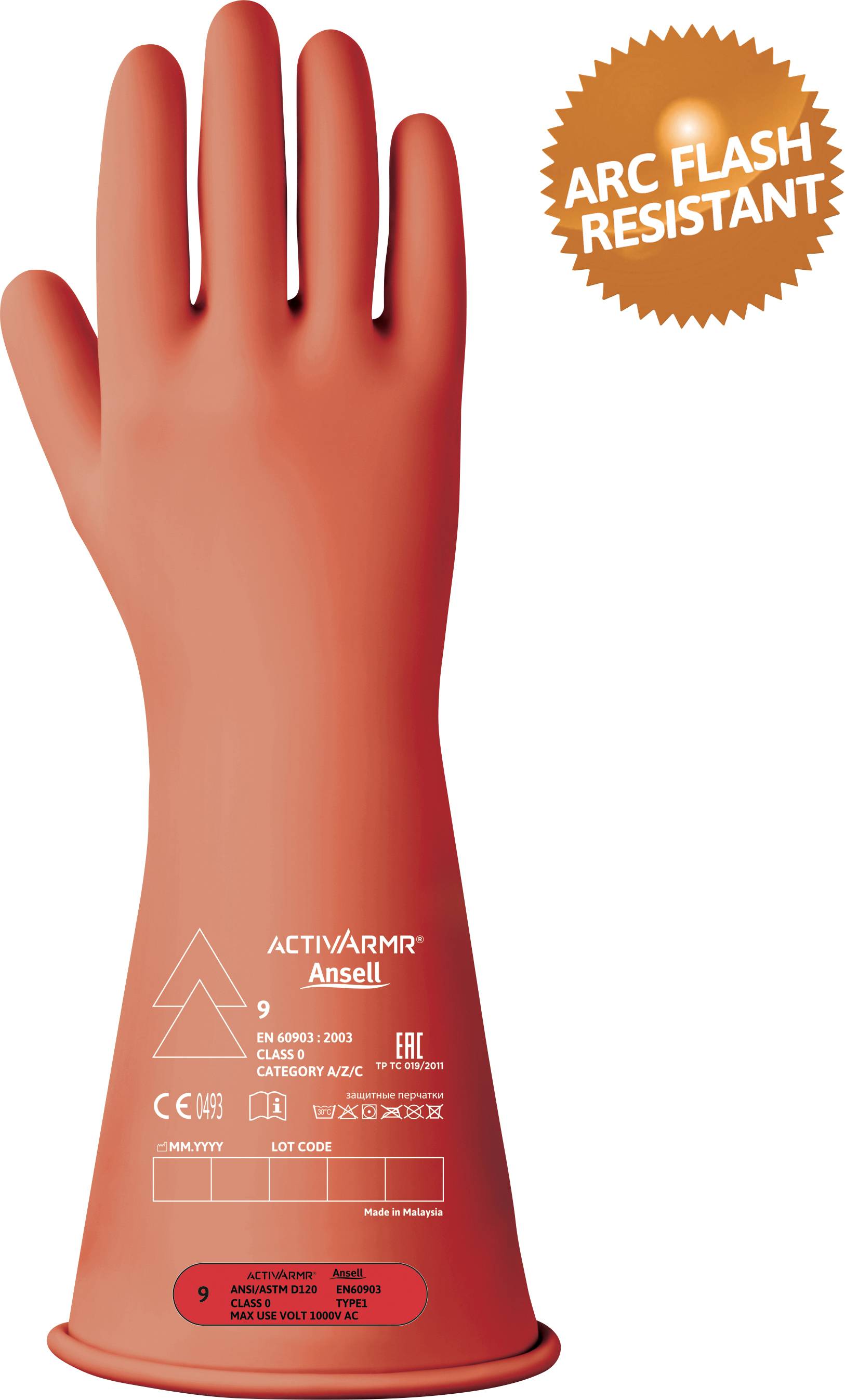 Ansell RIG014R120 Naturlatex Elektrikerhandschuh EN 60903, EN 21420:2020 1 Paar