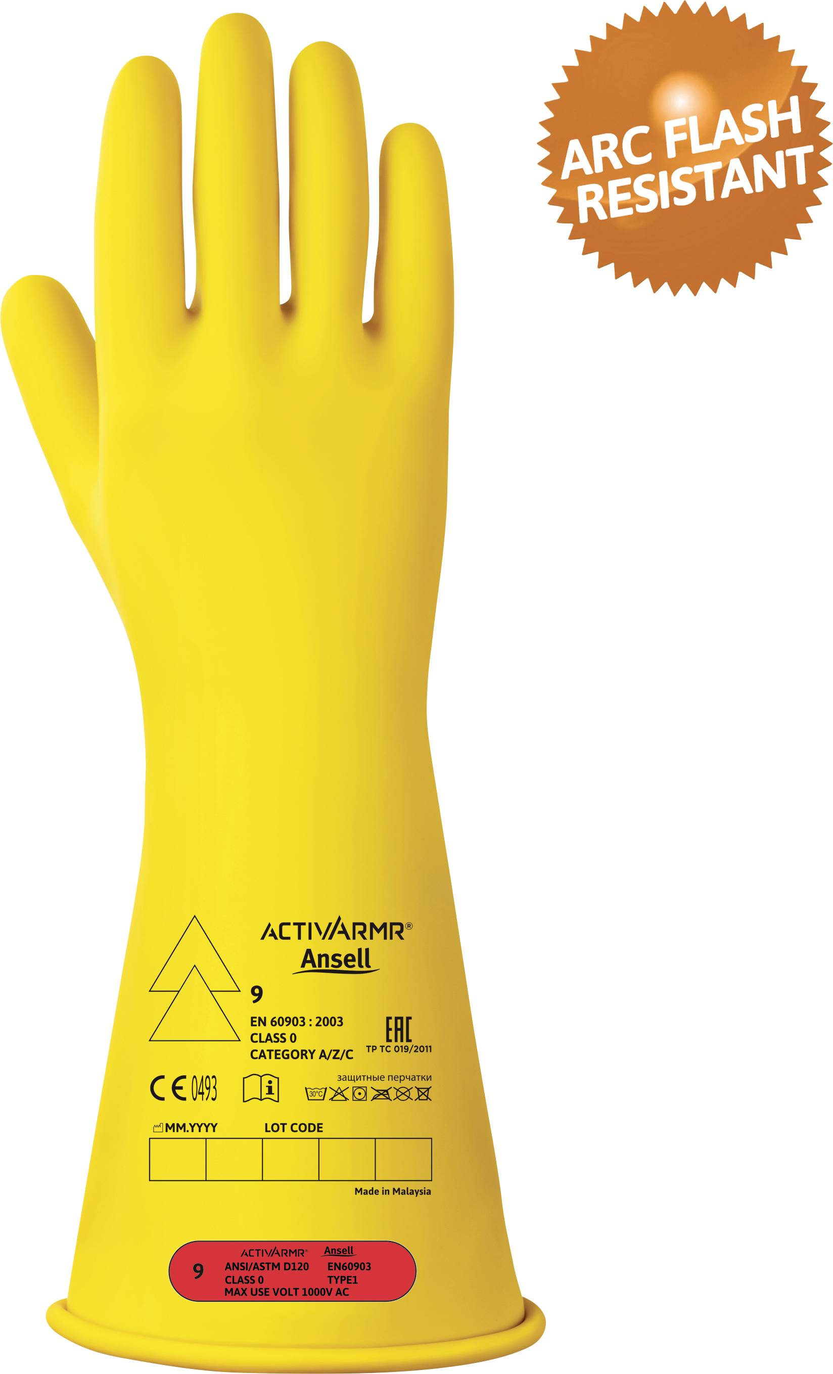 Ansell Activ ARMR RIG014Y090 Naturlatex Elektrikerhandschuh Größe (Handschuhe): 9 EN 60903, EN 21420:2020, EN 420:2003+A1:2009