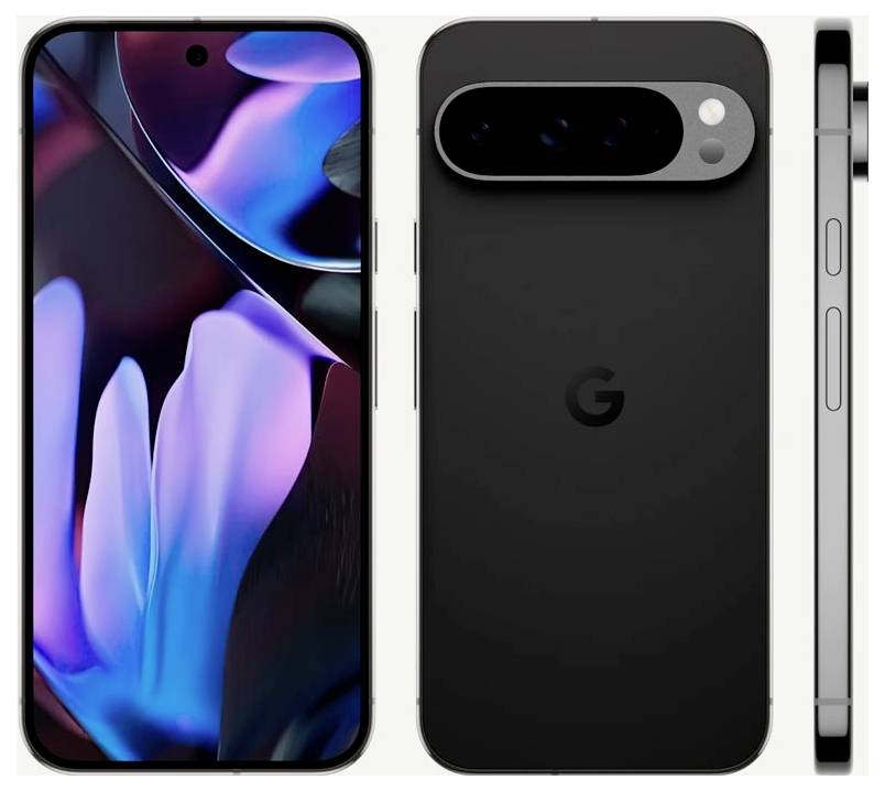 Ein modernes Smartphone mit Bildschirm in farbenfrohem Design vorne und Kamera auf der Rückseite. Seitenansicht zeigt schlankes Profil.