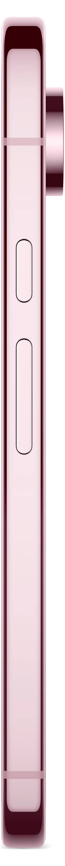 Seitenansicht eines rosa Smartphones mit zwei Tasten auf der linken Seite und einer Kamera oben rechts.