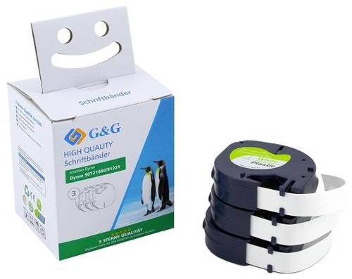 G&G 3er Set BM-D-G-91221-3 Kompatibel ersetzt DYMO 91221 Bandfarbe: Weiß Schriftfarbe: Schwarz 12 m
