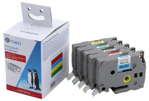 G&G Schriftband 5er Set BB-B-G-TZE-MP5 Kompatibel ersetzt Brother TZe-231, TZe-431, TZe-531, TZe-63