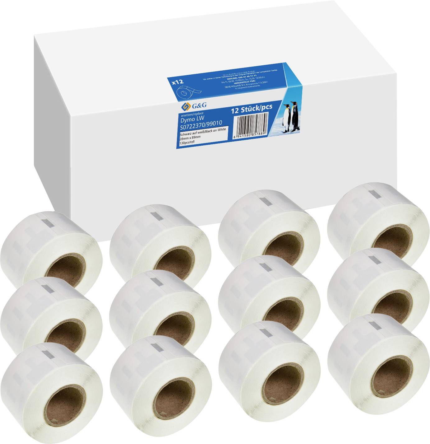 G&G Etiketten Kompatibel ersetzt DYMO 99010, S0722370 28 x 89mm Thermodirekt Papier Weiß 3120 St. Permanent haftend