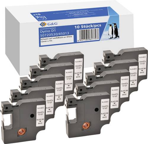 G&G 10er Set BB-D-G-45013-10 Kompatibel ersetzt DYMO 45013 Bandfarbe: Weiß Schriftfarbe: Schwarz 12
