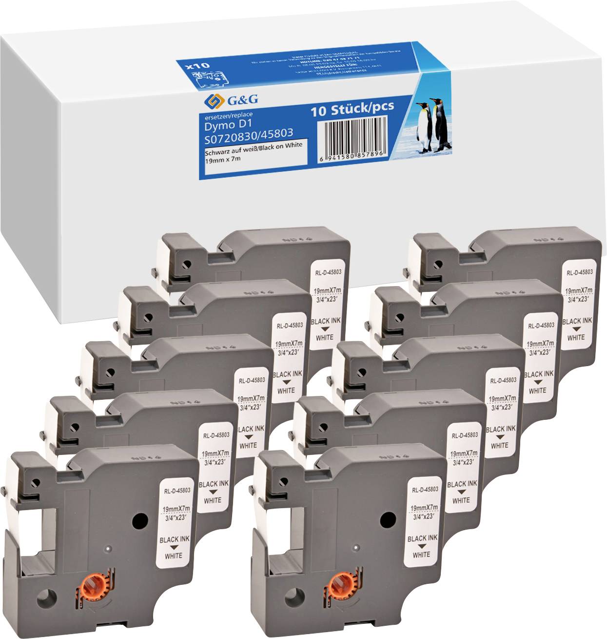 'Dymo D1' Etikettenkassetten-Set, 10 Stück pro Packung, kompatibel mit Etikettendruckern, verschiedene Breiten, weiß.