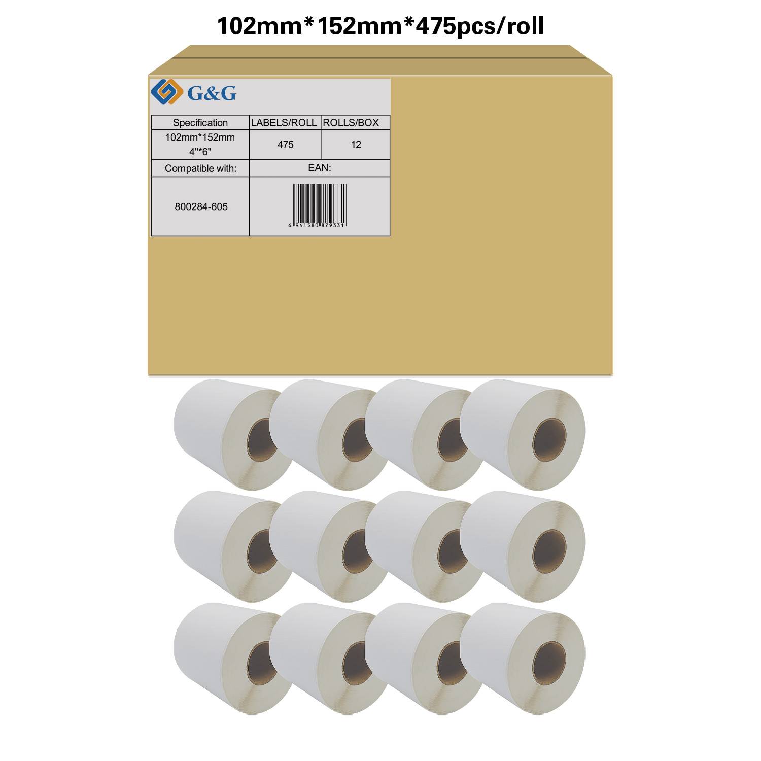 G&G Etiketten 102 x 152 mm Thermodirekt Papier Weiß 12 St. Permanent haftend ET-Z-G-800284-605 Adress-Etiketten