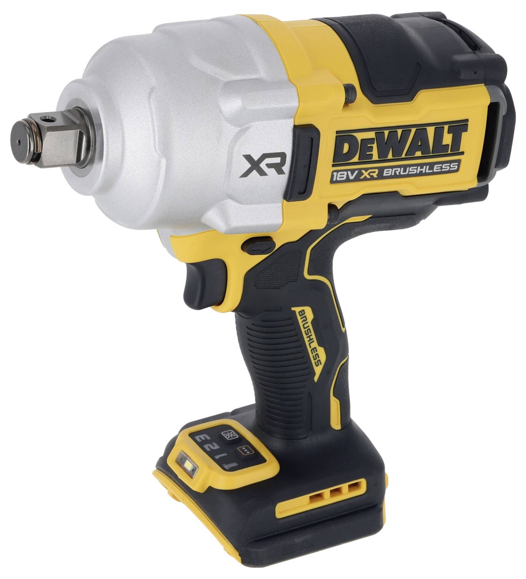 Akkuschlagschrauber mit gelbem und schwarzem Design, Marke DeWalt, Modell 18V XR Brushless.