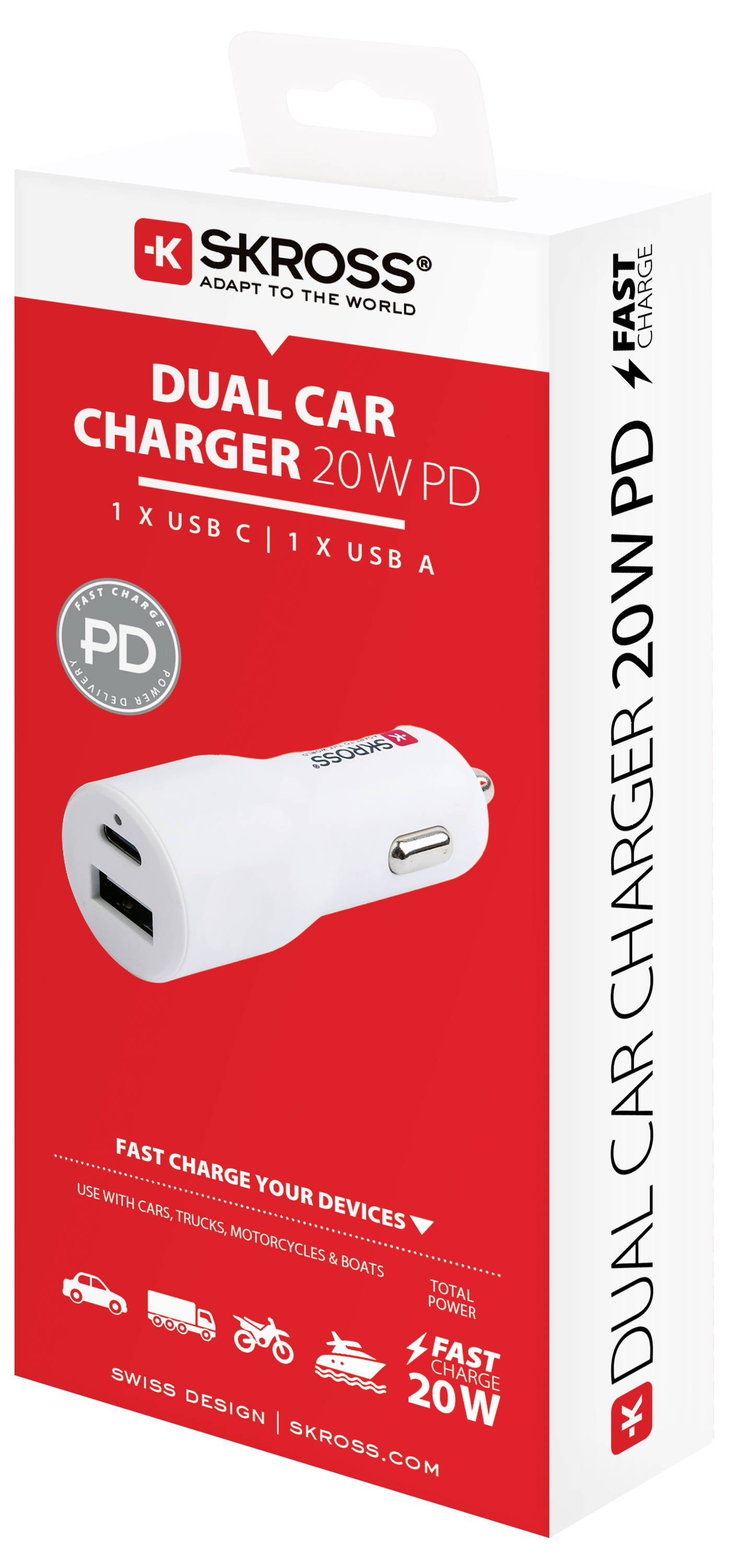 Skross Dual Car Charger 20 W PD Belastbarkeit Strom max.=3.00 A 12 V zu 5 V, 12/24 V, 24 V zu 5 V