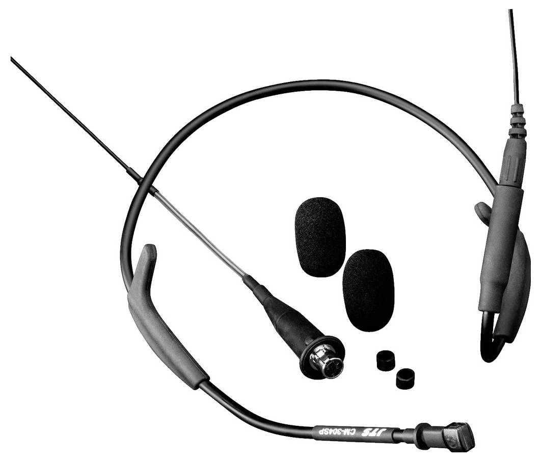 Ein schwarzes Headset mit Mikrofonarm, Ohrhörern und Windschutzabdeckungen auf weißem Hintergrund. Geeignet für Kommunikation.