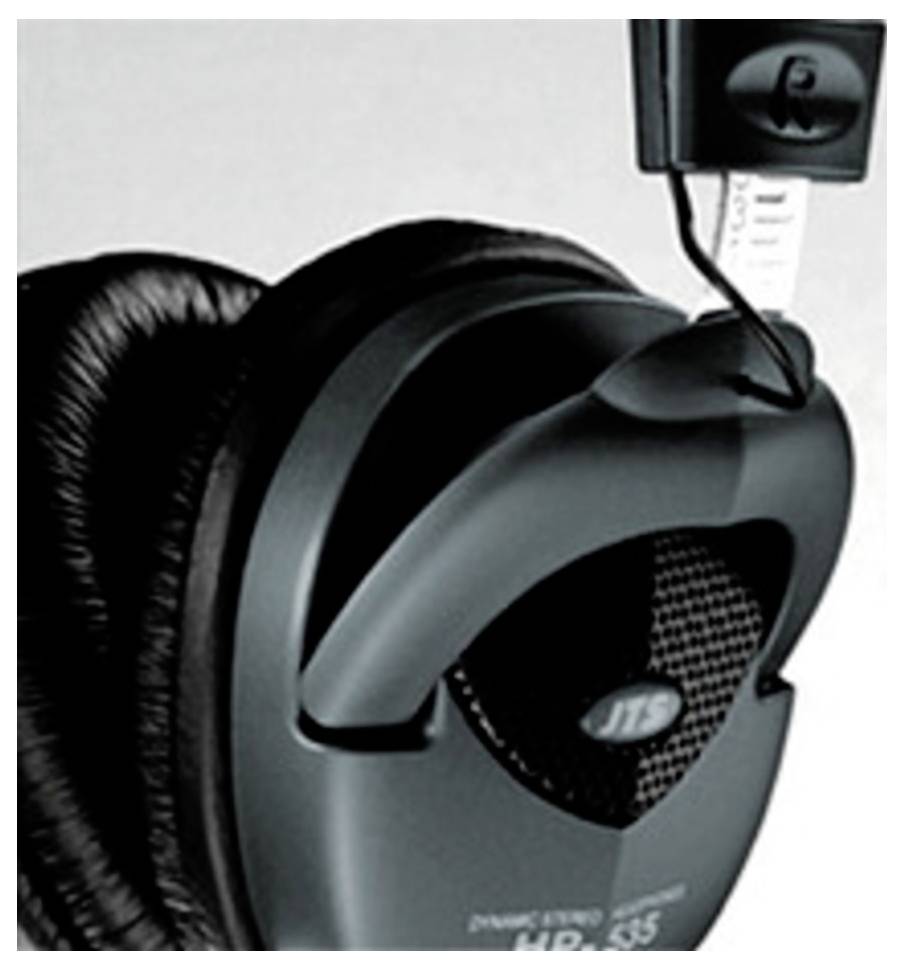 Schwarz-graue Over-Ear-Kopfhörer mit gepolsterten Ohrmuscheln. Ein Kabel ist an der Oberseite befestigt.