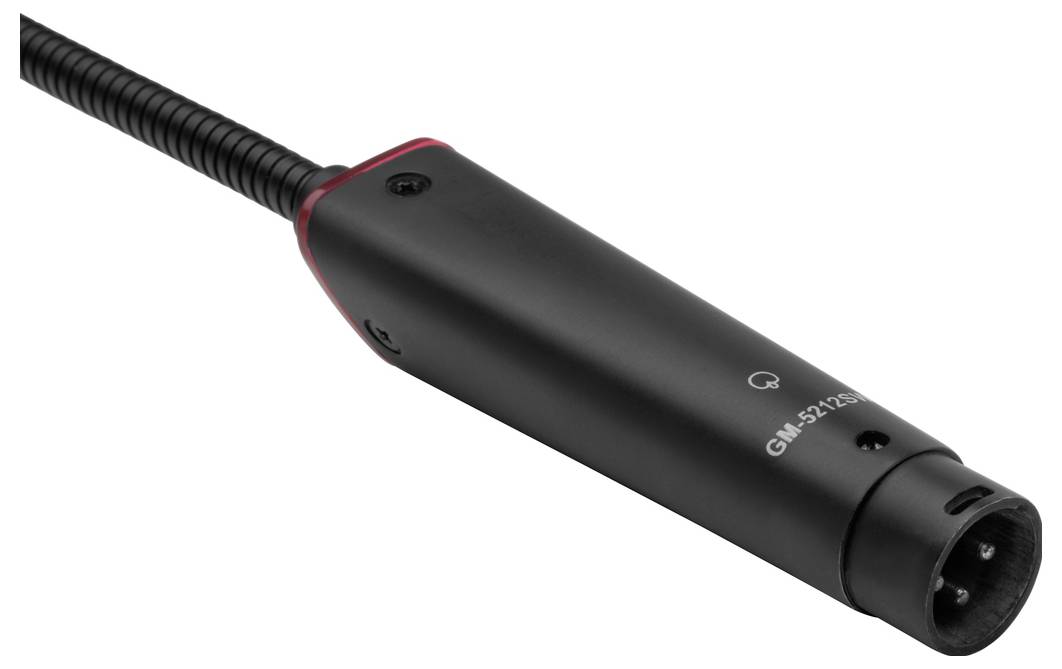 Schwarzes Mikrofon mit XLR-Anschluss, geeignet für professionelle Audioaufnahmen und Bühnennutzungen.