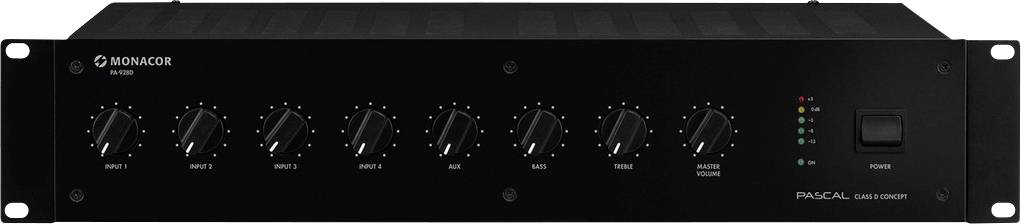 Analoge Audiomischkonsole mit sieben Drehreglern und LED-Anzeigen, benutzt zur Steuerung und Anpassung von Audiopegeln in Studios.
