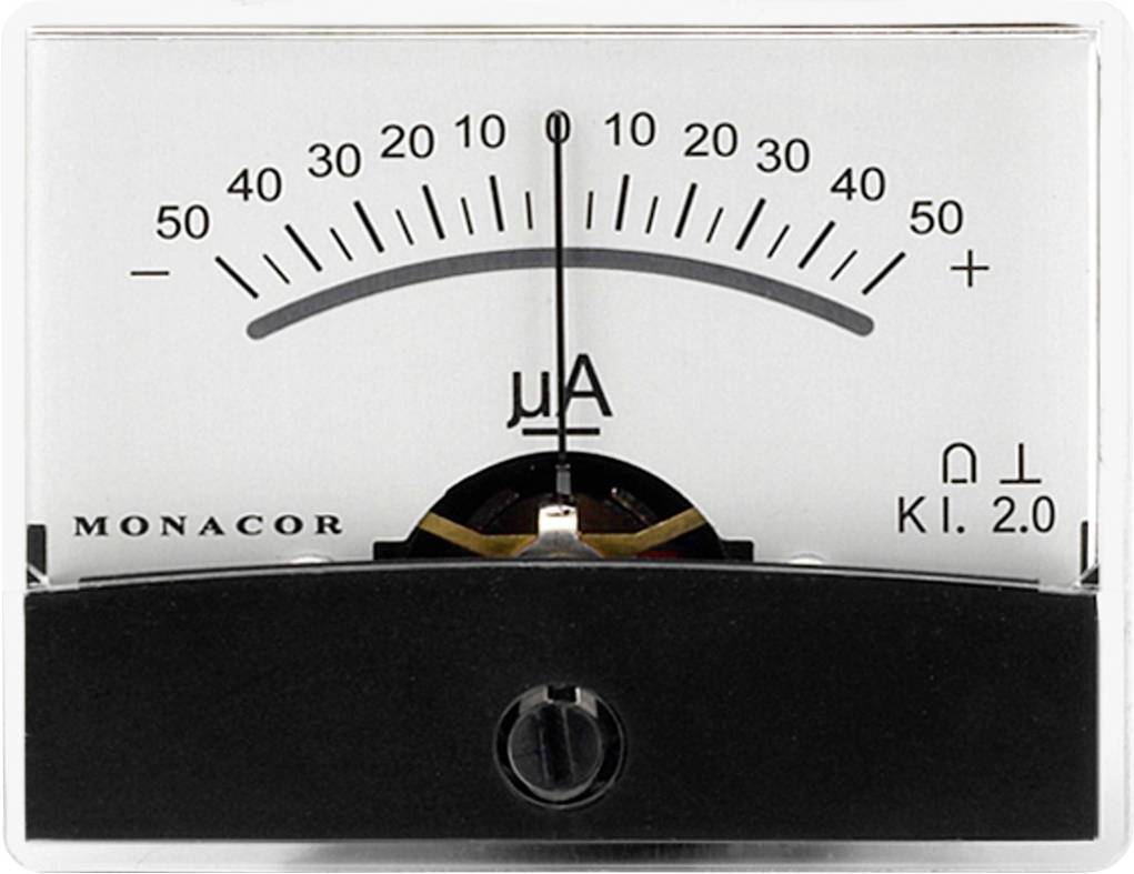 Monacor 0290450 PM-2/+-50UA PM-2/+-50UA Drehspul-Einbauinstrument, 0,05mA