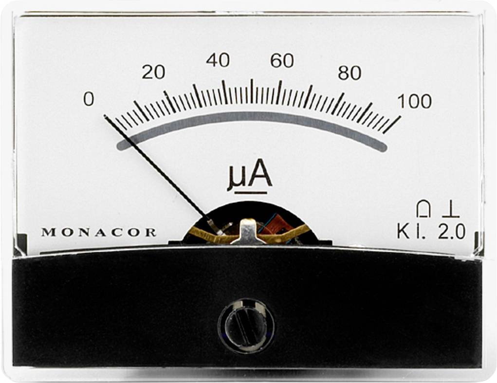 Monacor 0290540 PM-2/100UA PM-2/100UA Drehspul-Einbauinstrument, 0,1mA