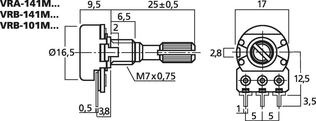 Monacor 0012640 VRB-141M100 Dreh-Potentiometer 0.2W 100kΩ 1St.