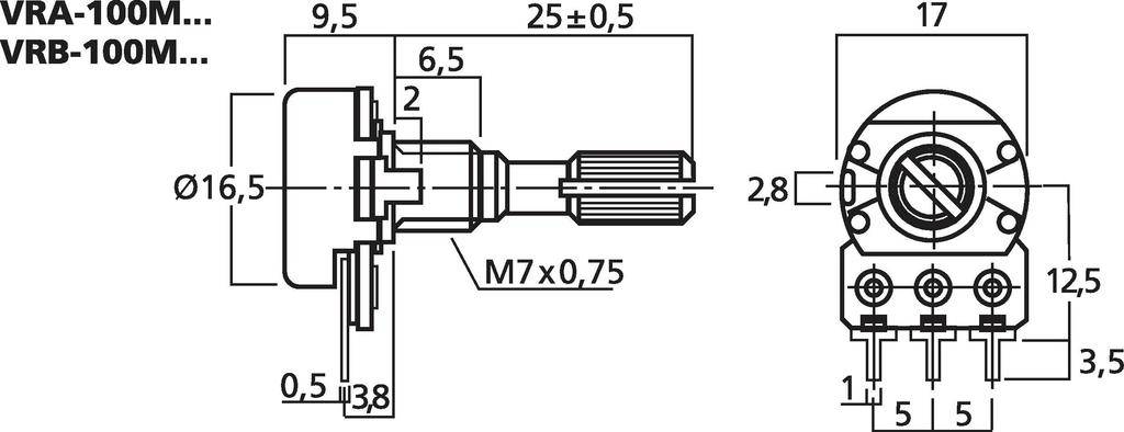 Monacor 0012230 VRA-100M100 Dreh-Potentiometer 0.1W 100kΩ 1St.