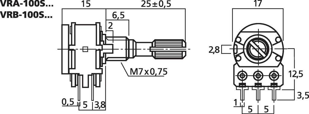 Monacor 0012280 VRB-100S50 Dreh-Potentiometer 0.2W 50kΩ 1St.