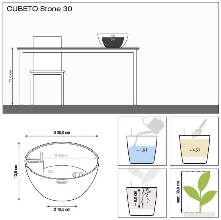Lechuza Cubeto Stone 13830 Pflanzgefäß Stein-Grau