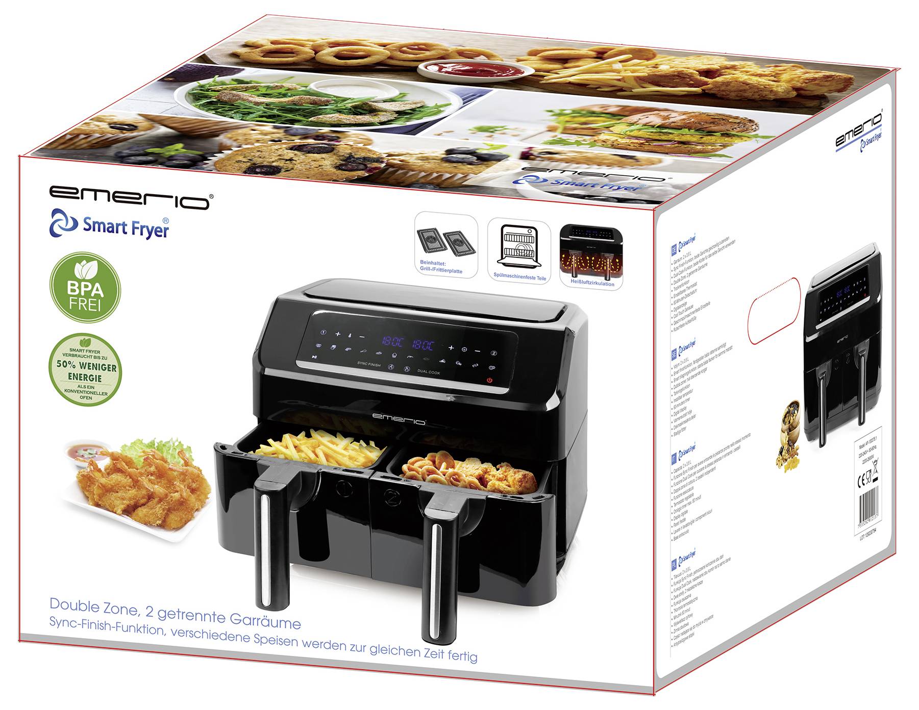 EMERIO AF-130376.1 Doppel-Fritteuse 7.2l 2400W Timerfunktion Schwarz