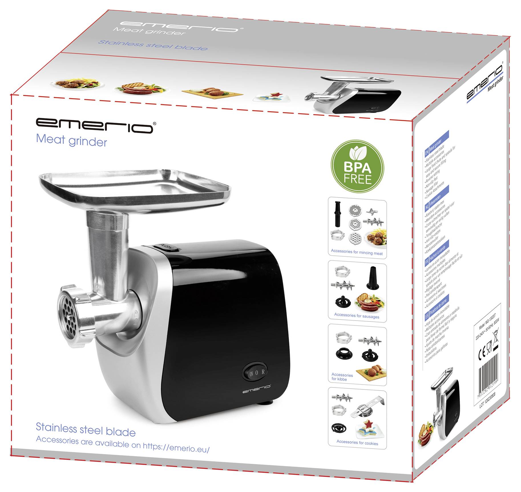 EMERIO MG-130207 MG-130207 Fleischwolf 600 W Edelstahl, Schwarz