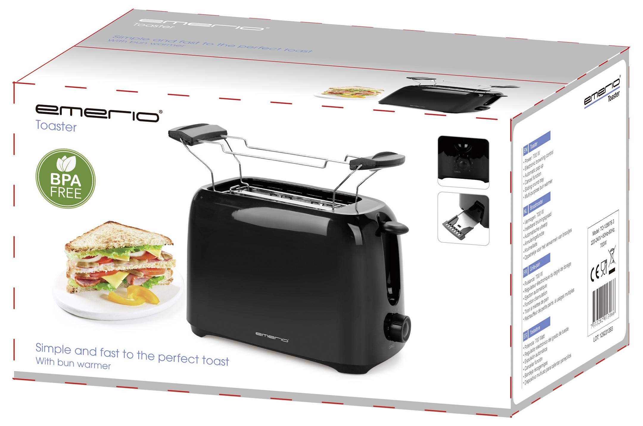 EMERIO TO-128676.3 Toaster BPA-frei, mit Brötchenaufsatz Schwarz