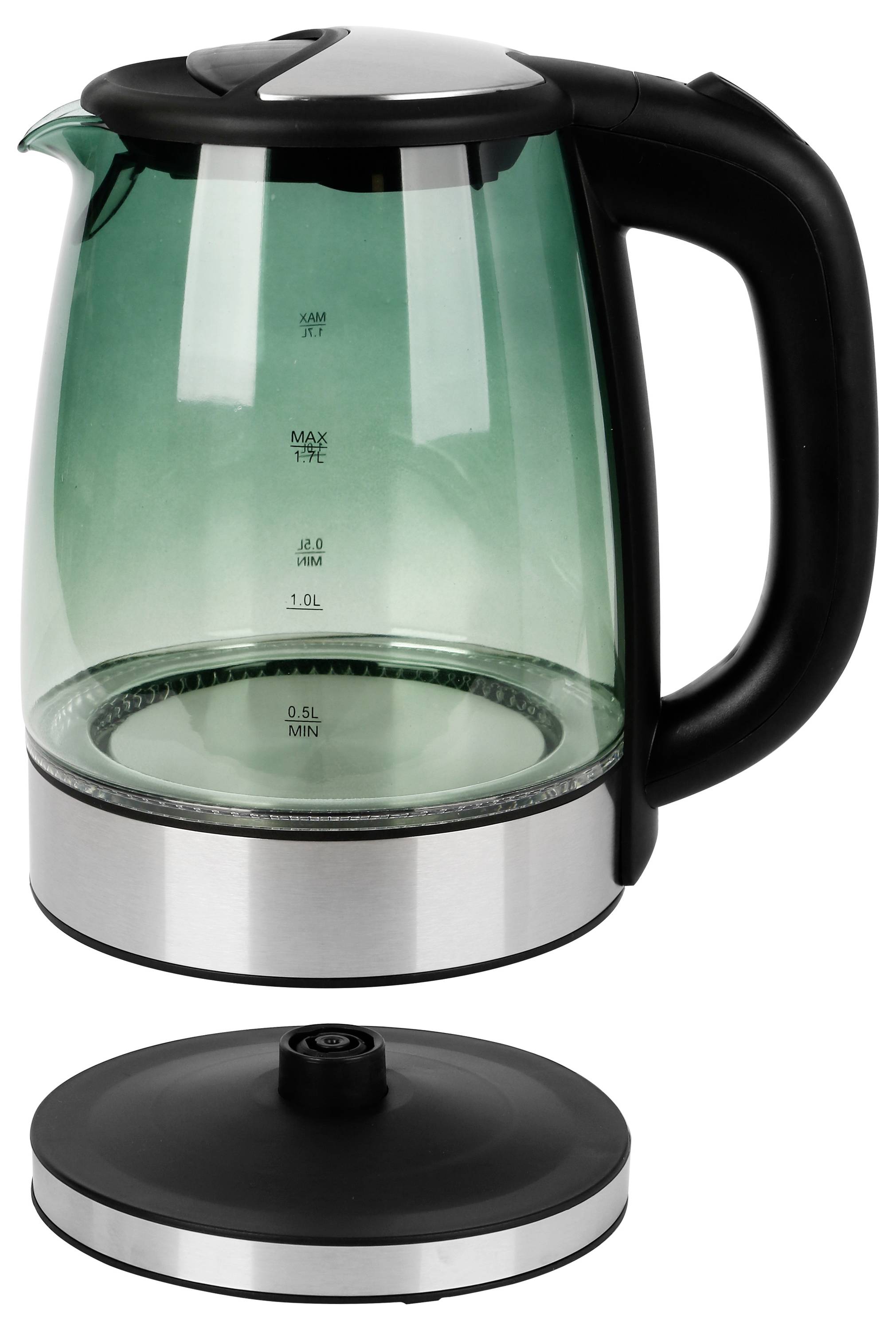 EMERIO WK-119988.8 Wasserkocher BPA-frei, bruchsicher, Überhitzungsschutz Edelstahl, Schwarz, Glas Fassungsvermögen: 1.7 l