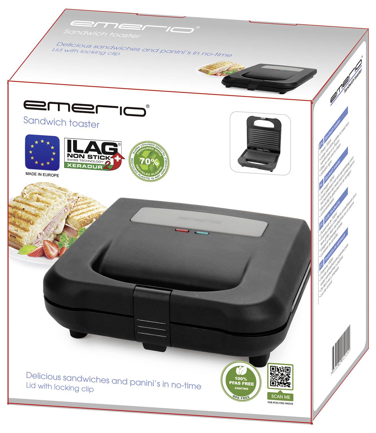 EMERIO ST-130038 Sandwichmaker Antihaftbeschichtung, BPA-frei Schwarz