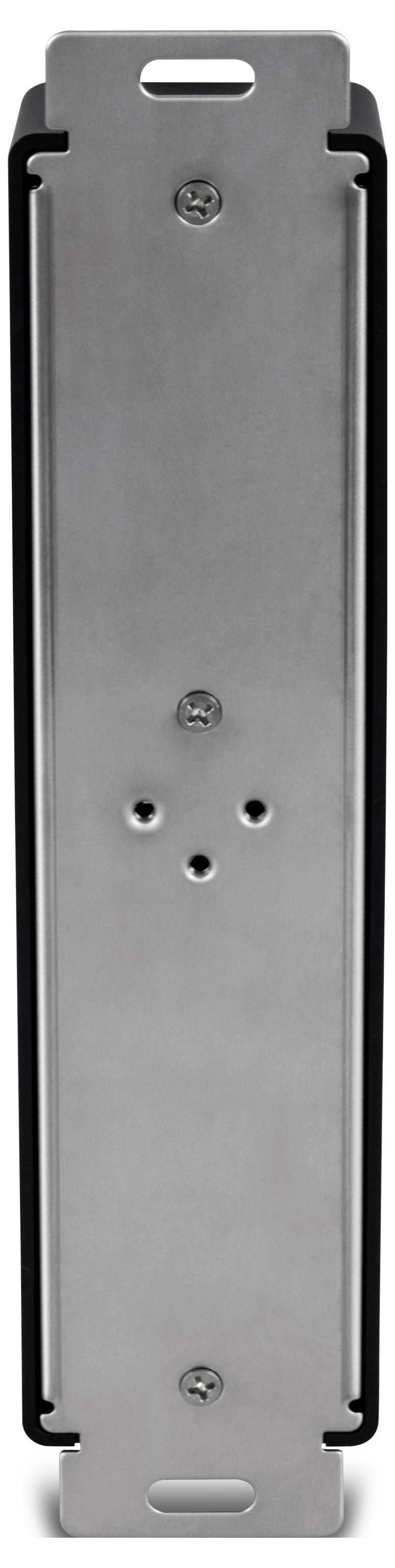 Metallhalterung mit mehreren Schraubenlöchern, rechteckige Form, für die Wandmontage geeignet.