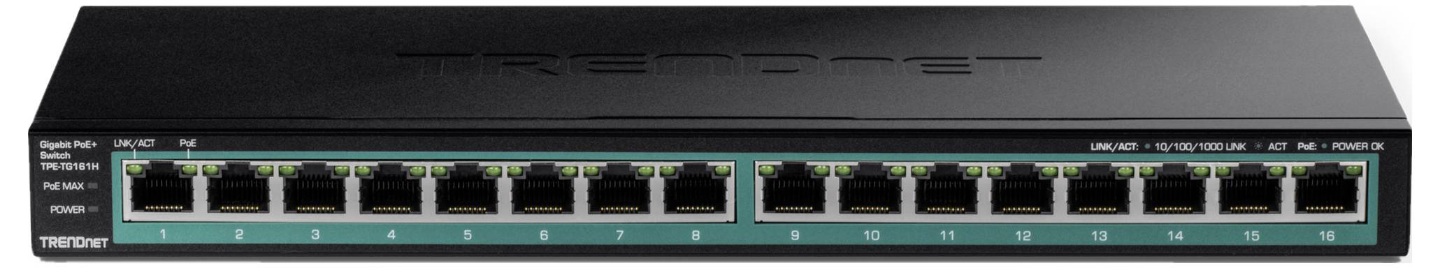 Ein 16-Port-Gigabit-Ethernet-Switch, geeignet für Netzwerkinstallationen, bietet Verbindungen für mehrere Geräte und schnelle Datenübertragung.