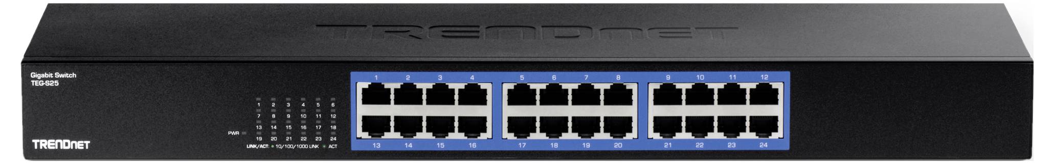 Ein Netzwerk-Switch mit 24 Ethernet-Ports, geeignet für die Verbindung mehrerer Geräte in einem LAN-Netzwerk.