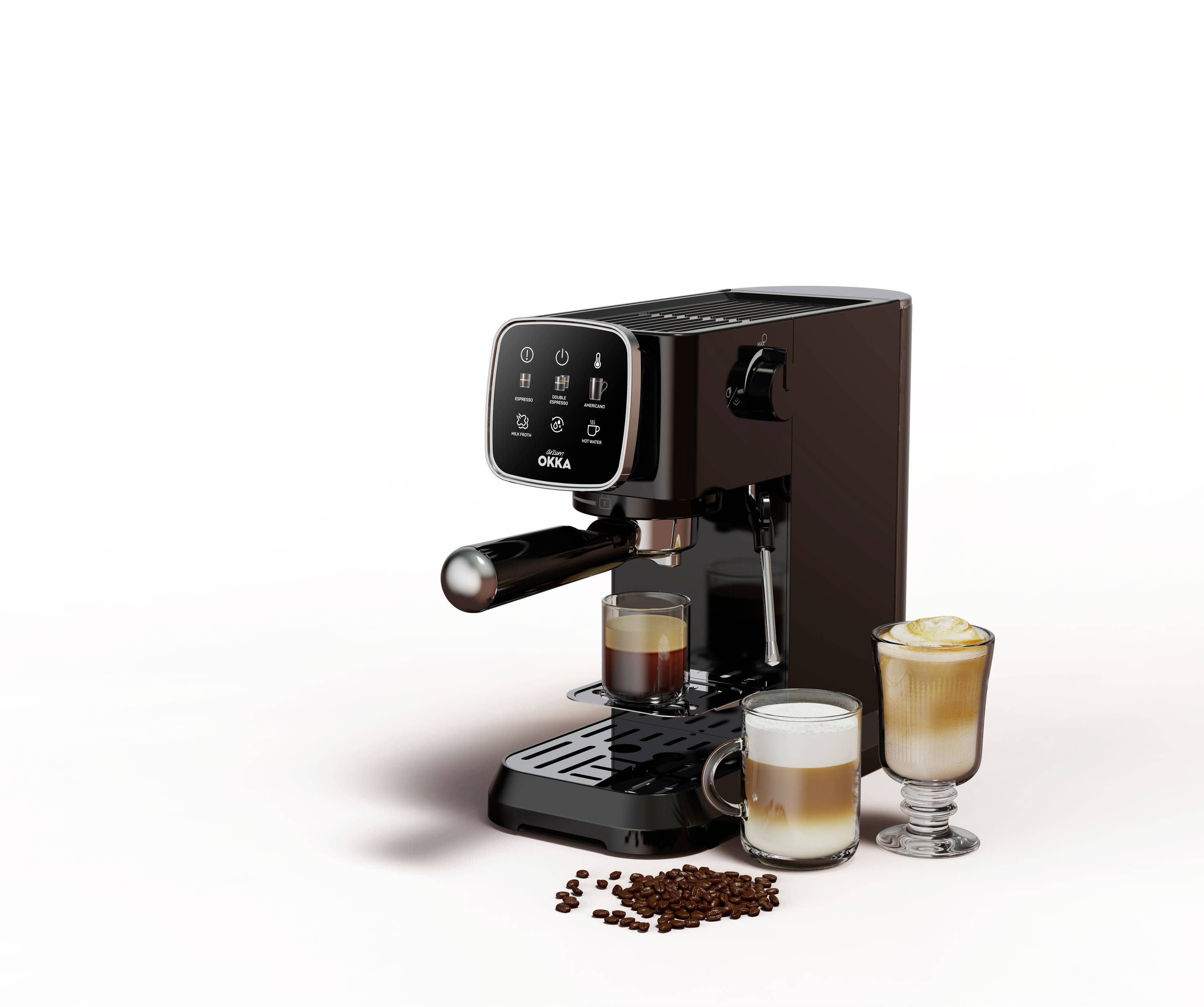 Arzum OK0034-0500 Espressomaschine mit Siebträger Chrom mit Milchaufschäumdüse