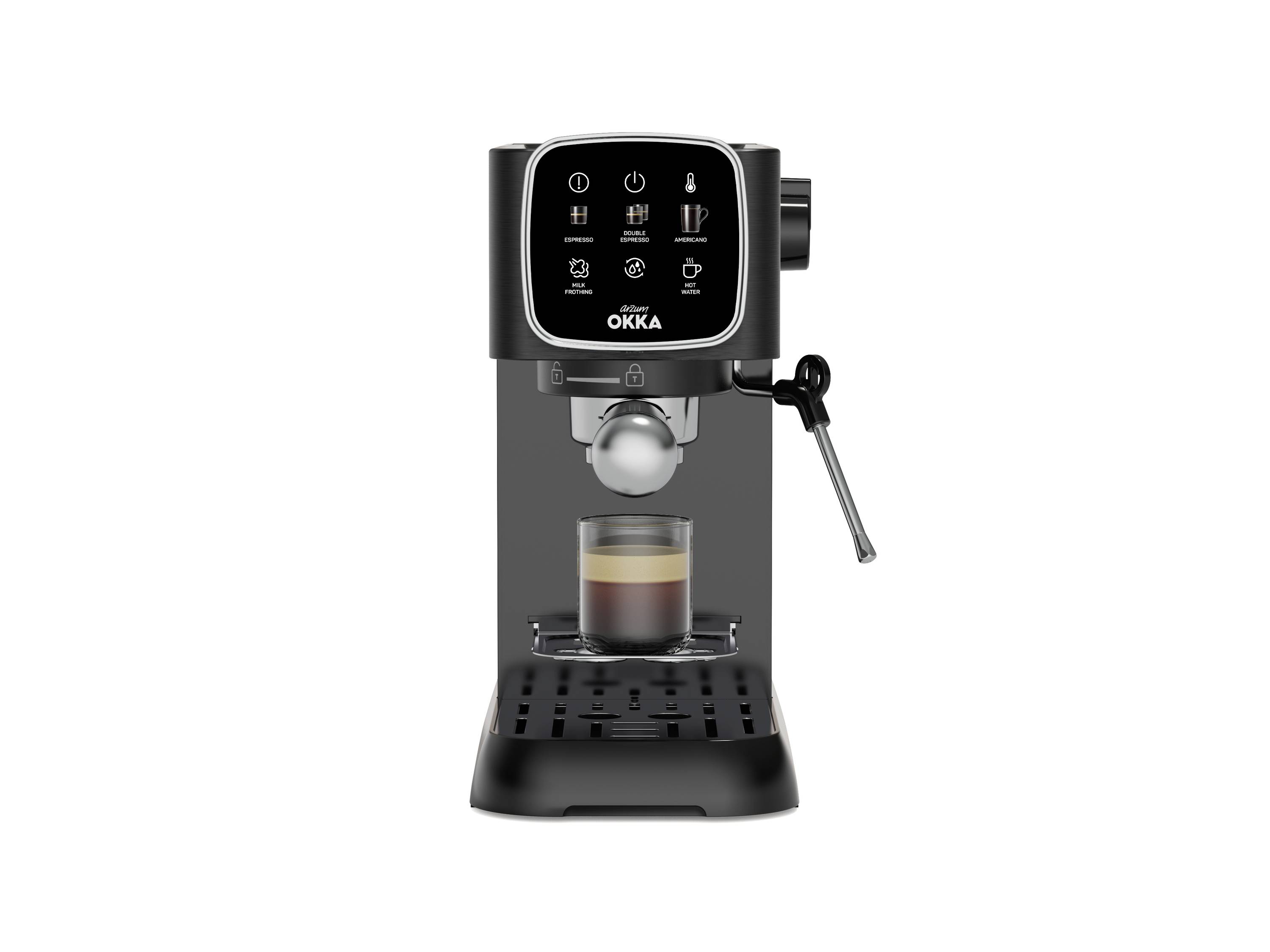 Arzum OK0034-0500 Espressomaschine mit Siebträger Chrom mit Milchaufschäumdüse