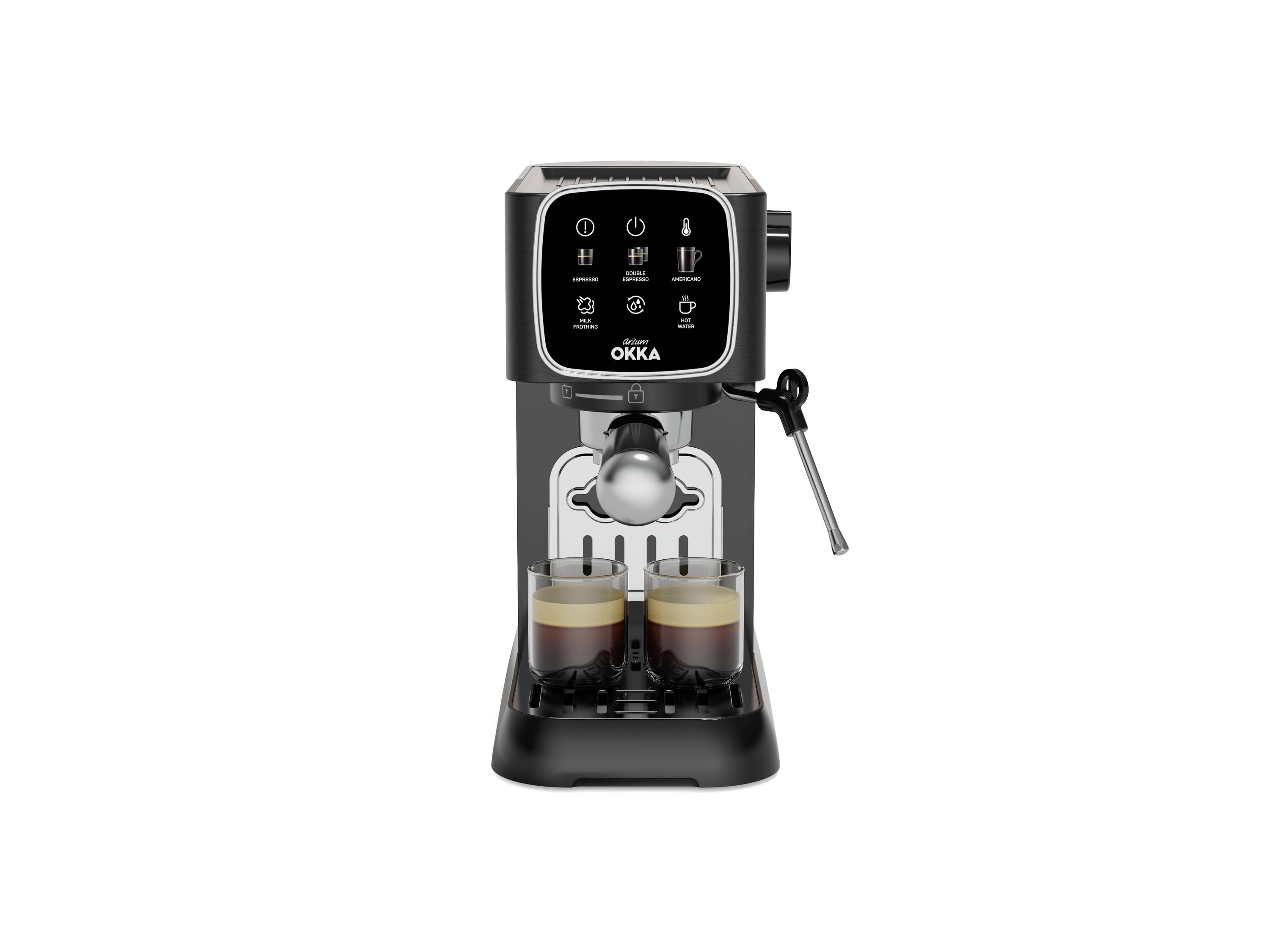 Arzum OK0034-0500 Espressomaschine mit Siebträger Chrom mit Milchaufschäumdüse