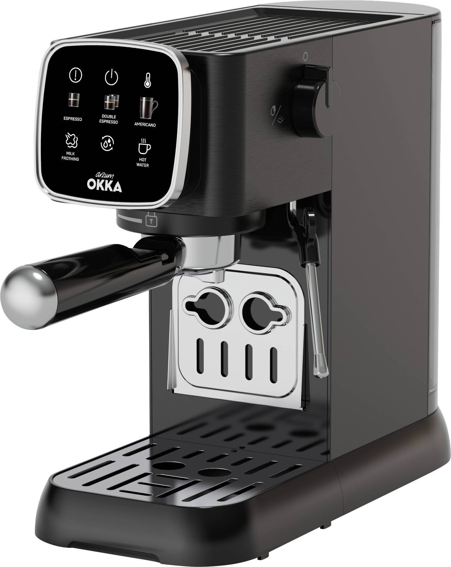 Arzum OK0034-0500 Espressomaschine mit Siebträger Chrom mit Milchaufschäumdüse