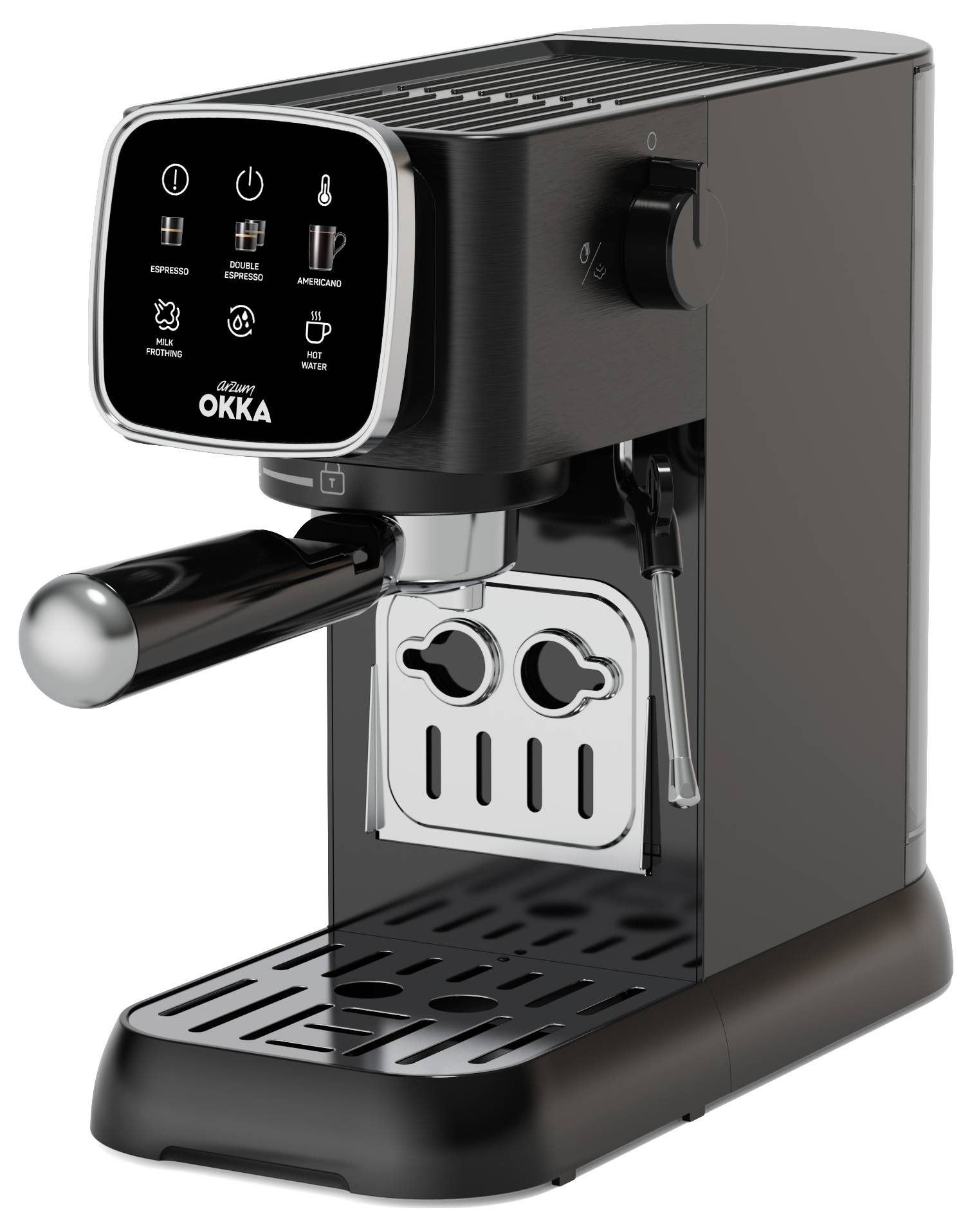 Arzum OK0034-0500 Espressomaschine mit Siebträger Chrom mit Milchaufschäumdüse