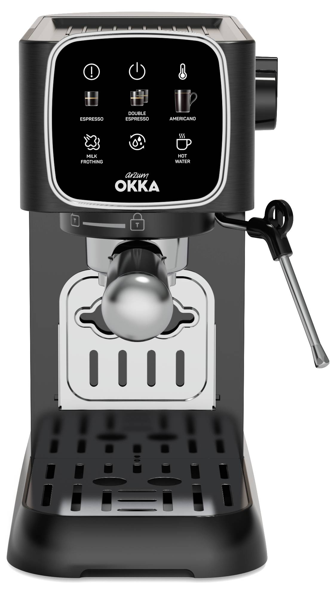 Arzum OK0034-0500 Espressomaschine mit Siebträger Chrom mit Milchaufschäumdüse