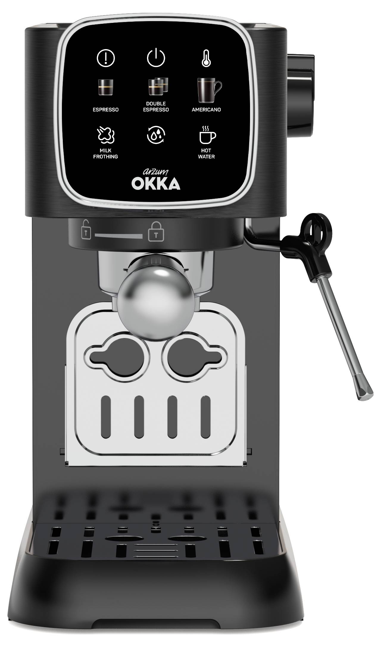 Arzum OK0034-0500 Espressomaschine mit Siebträger Chrom mit Milchaufschäumdüse
