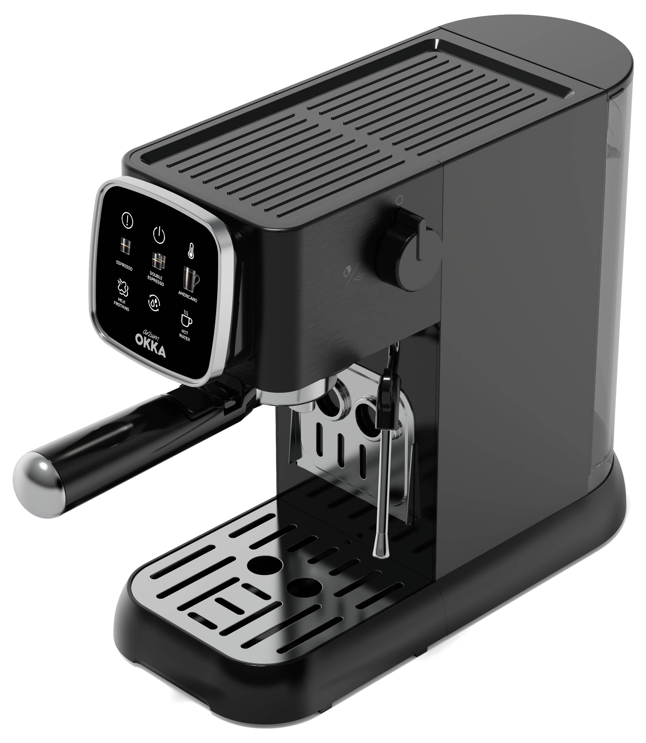 Arzum OK0034-0500 Espressomaschine mit Siebträger Chrom mit Milchaufschäumdüse