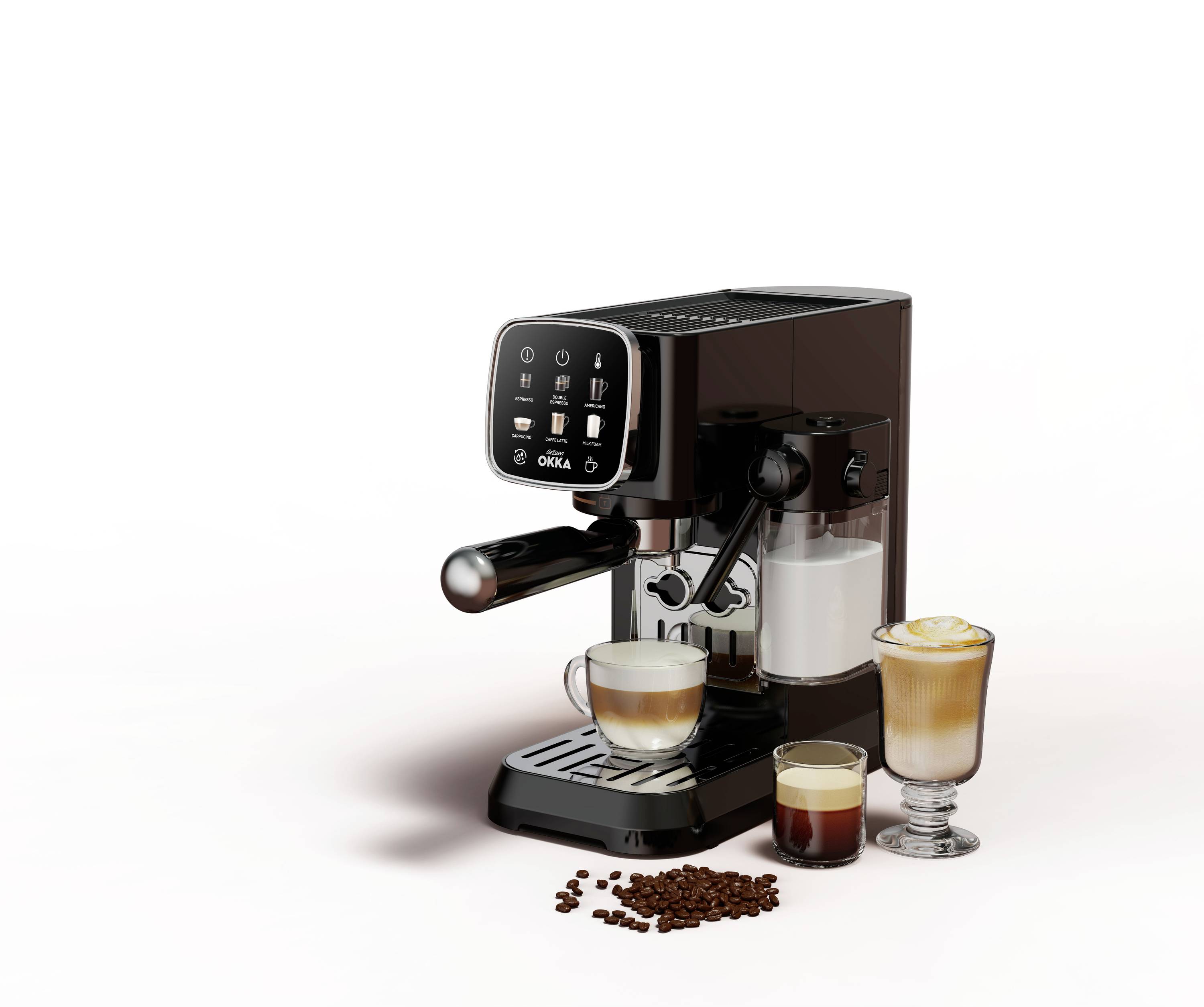 Arzum OK0032-0500 Espressomaschine mit Siebträger Chrom mit Milchbehälter, mit Milchaufschäumdüse