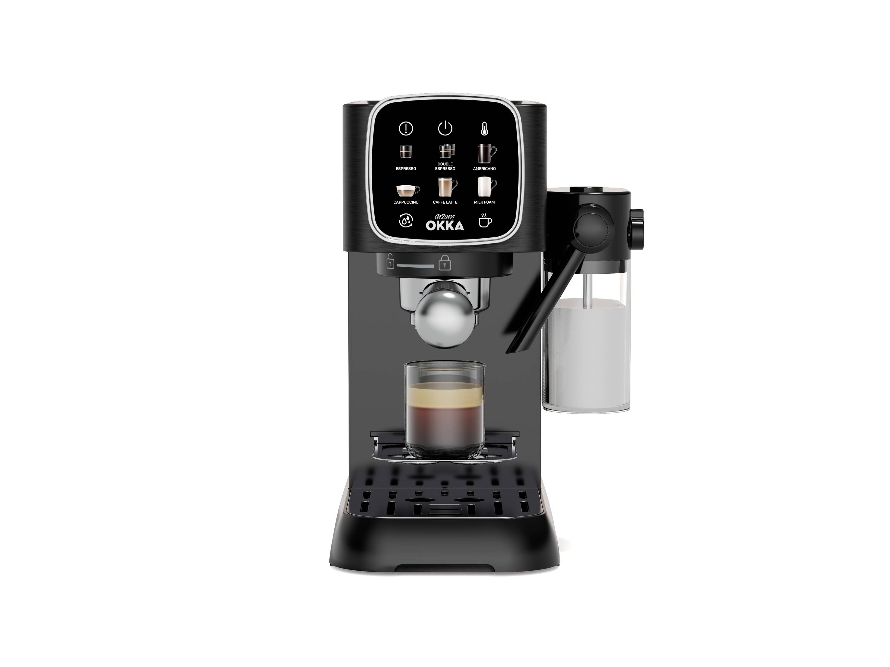 Arzum OK0032-0500 Espressomaschine mit Siebträger Chrom mit Milchbehälter, mit Milchaufschäumdüse