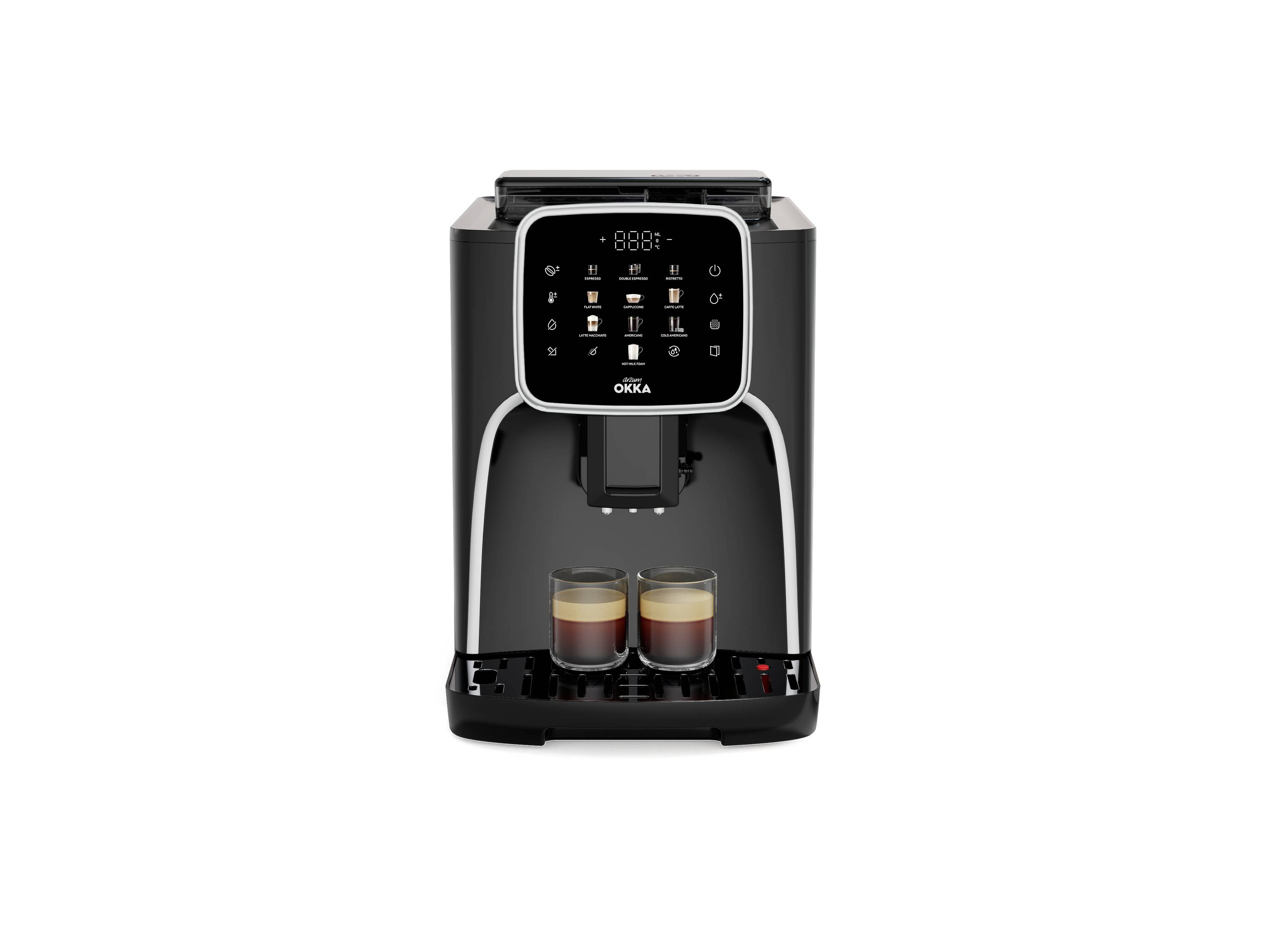 arzum OK0028-0500 Kaffeemaschine Chrom mit Milchbehälter, Display