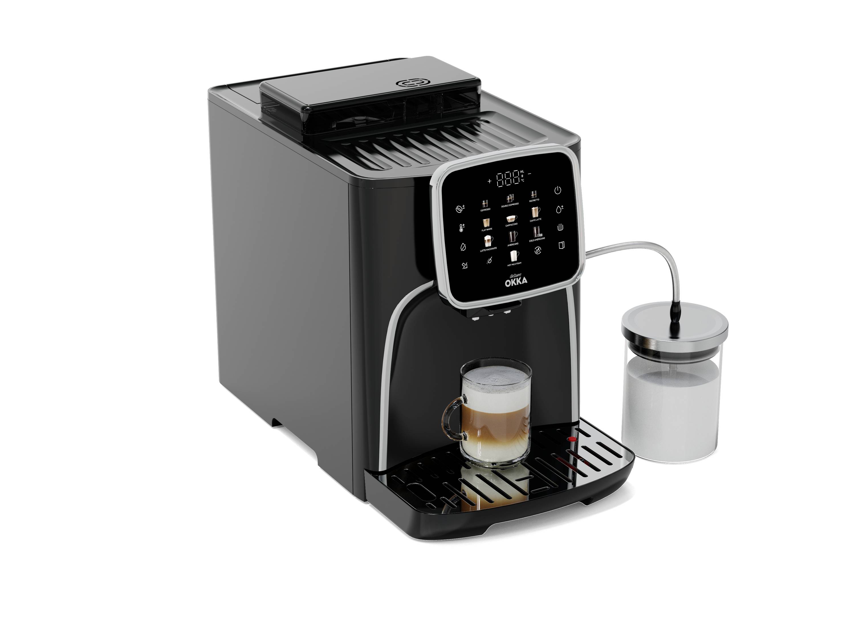 arzum OK0028-0500 Kaffeemaschine Chrom mit Milchbehälter, Display