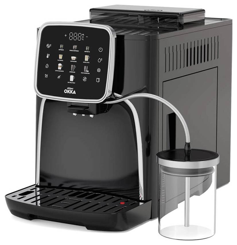 arzum OK0028-0500 Kaffeemaschine Chrom mit Milchbehälter, Display