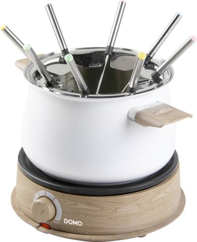 DOMO DO736F Fondue 1500 W Kontrollleuchte, 8 Fonduegabeln Holz, Weiß