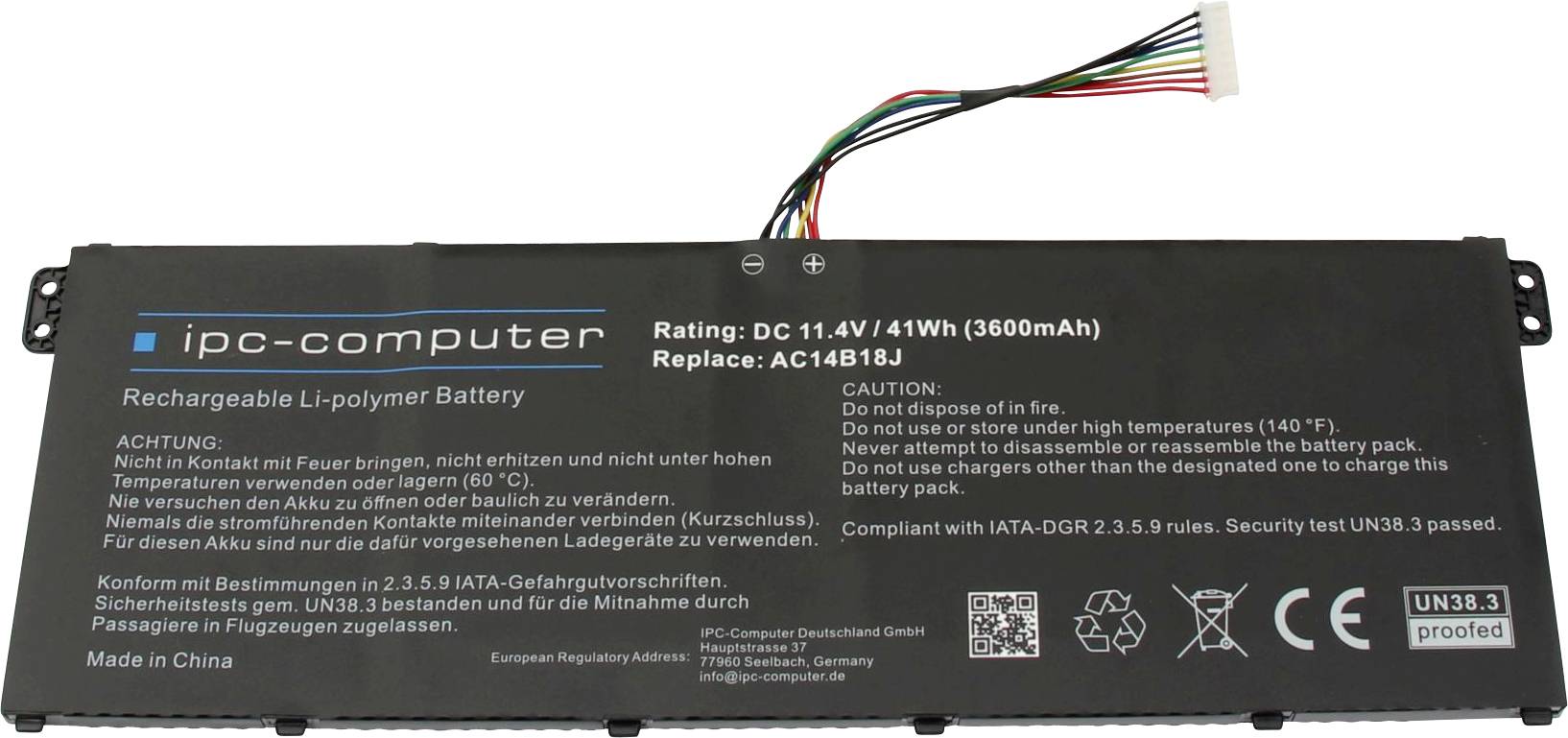 Ipc-computer Notebook-Akku AC14B18J REPLACE 11.4V 3600 mAh Acer