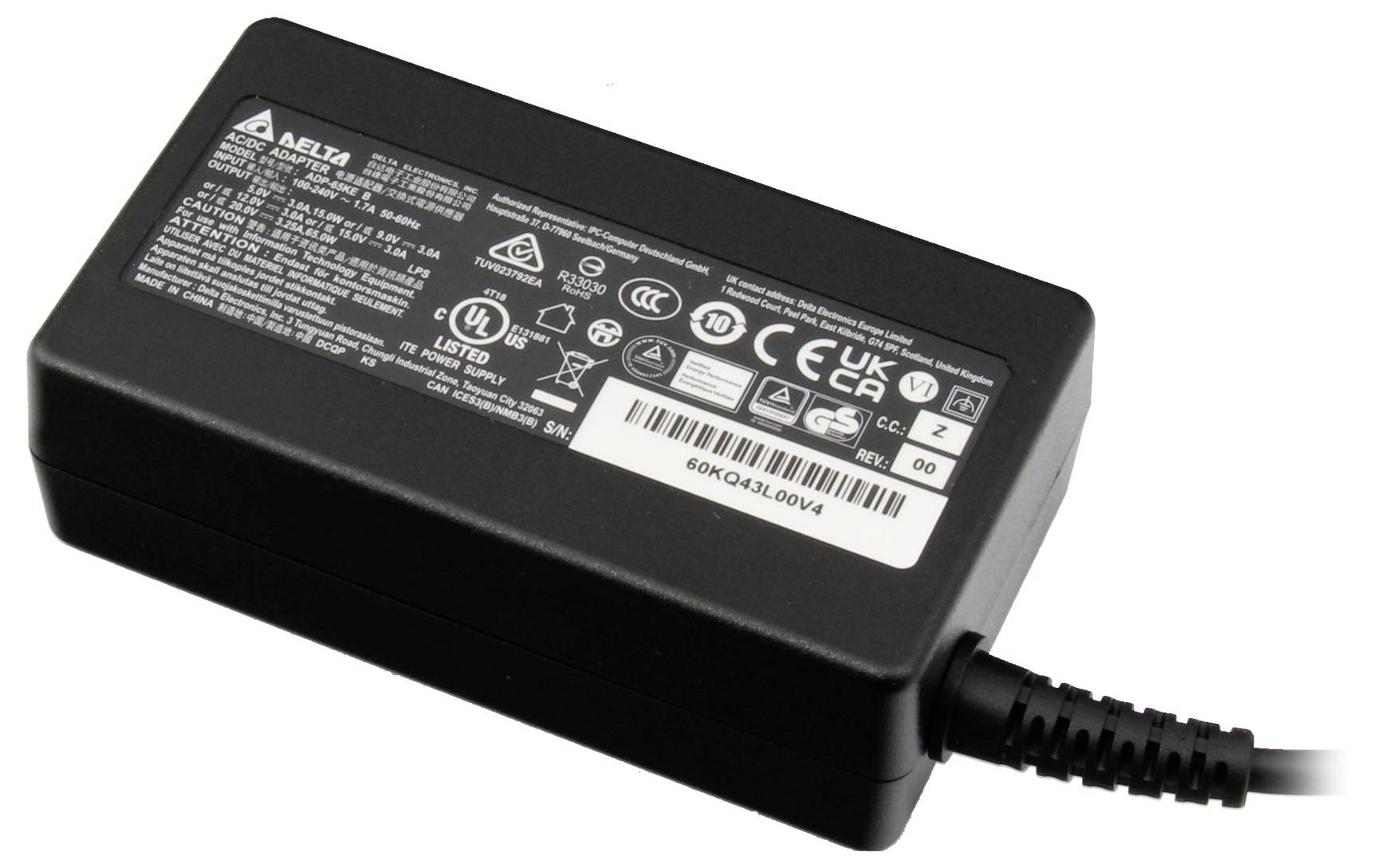 Delta Regeltechnik AICR010065-2001, 1480232, 40081226, ADP-65KE B, A-1650-58AD, PA-1650-58 Notebook-Netzteil 65.0W 20V 3.25A