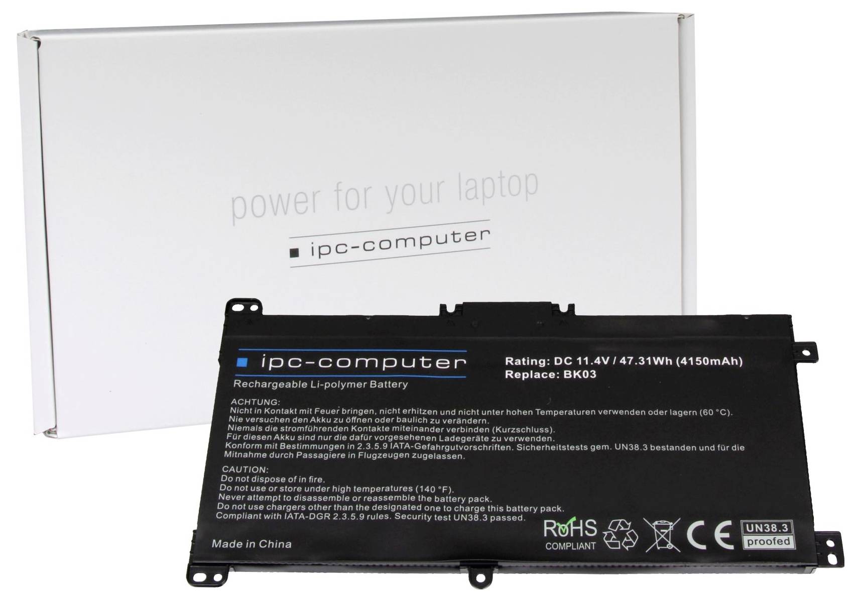 Ipc-computer Notebook-Akku BK03-H REPLACE 11.4V 4150 mAh HP