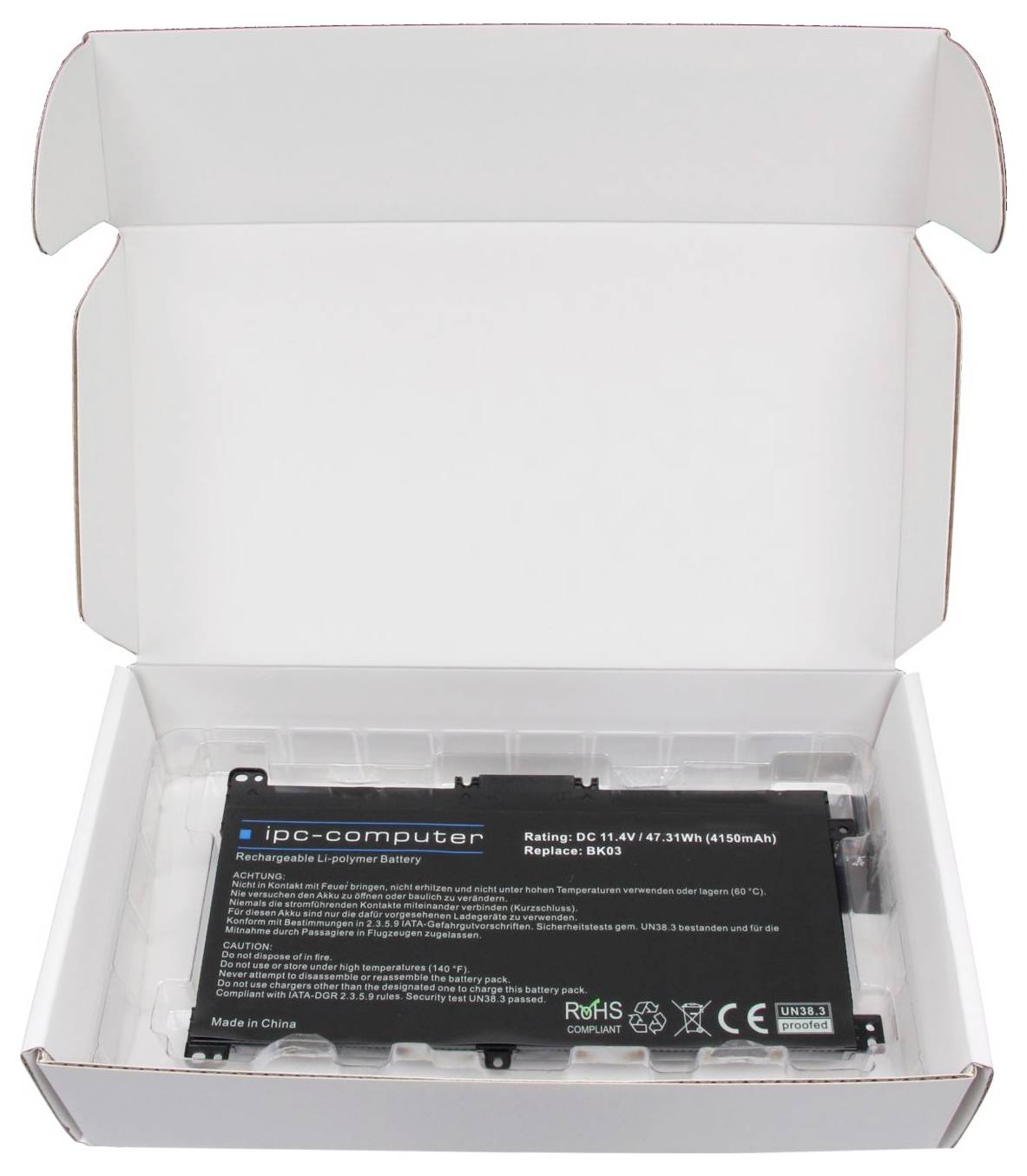 Ipc-computer Notebook-Akku BK03-H REPLACE 11.4V 4150 mAh HP